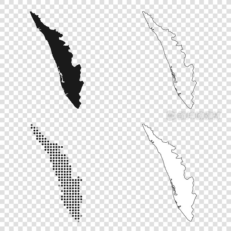 喀拉拉邦地图设计-黑色，轮廓，马赛克和白色