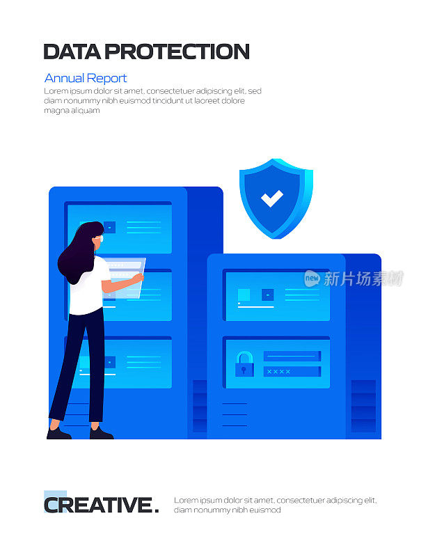 数据保护相关的卡通风格平面设计矢量插图