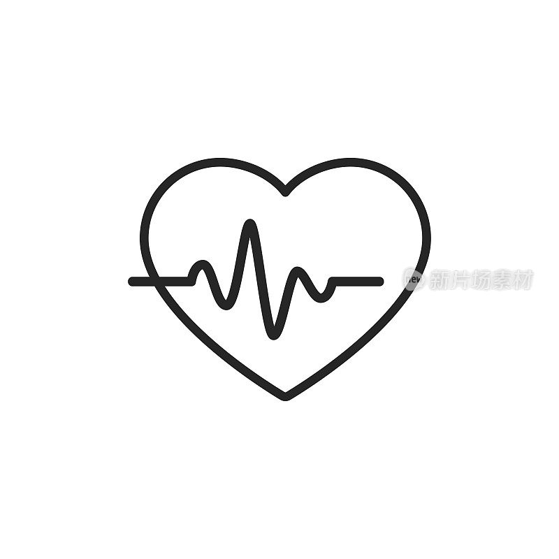 心脏脉搏线矢量图标。可编辑的中风。像素完美。移动和网络。