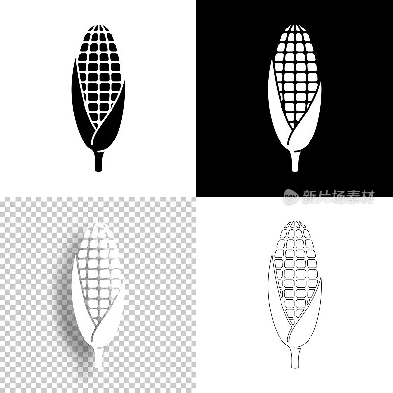 玉米。图标设计。空白，白色和黑色背景-线图标