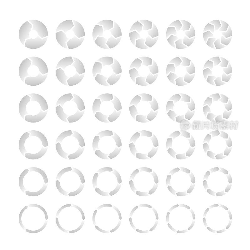36个不同的箭头信息图-段数x，孔大小y。