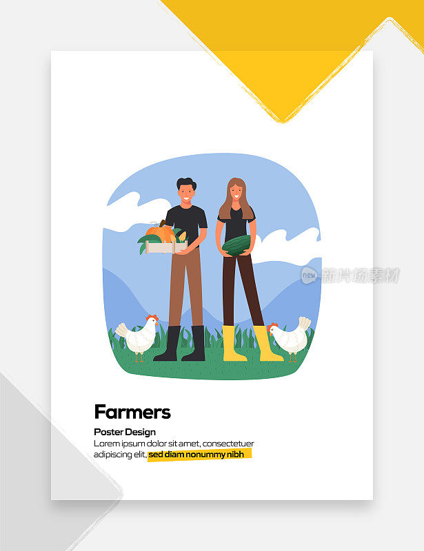 农民概念平面设计的海报，封面和横幅。现代平面设计矢量插图。