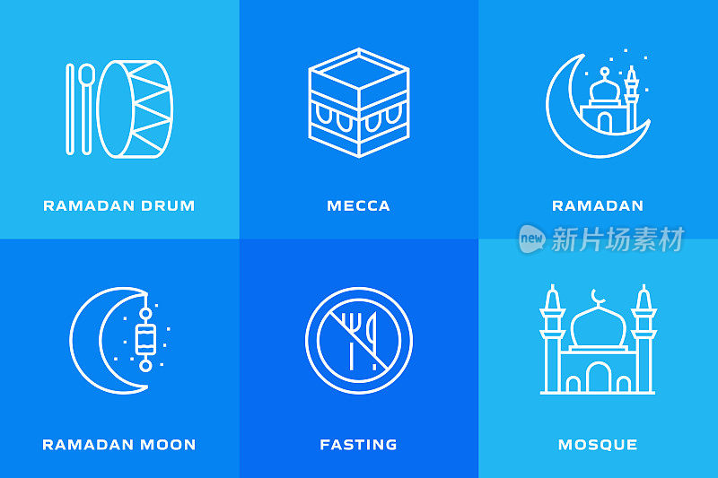 斋月相关的线条图标。轮廓符号矢量图