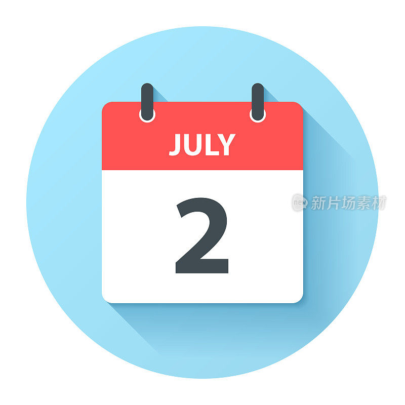 7月2日-圆日日历图标在平面设计风格