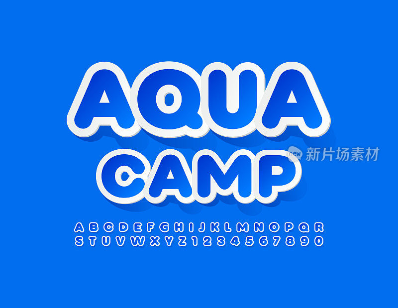 向量创意徽章Aqua营地。现代字母表字母和数字
