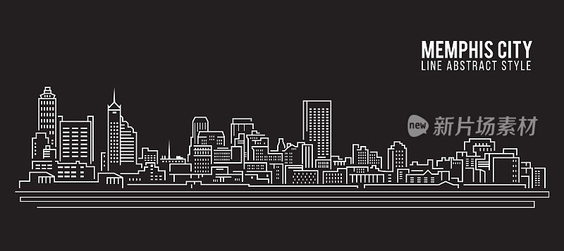 城市景观建筑线条艺术矢量插图设计-孟菲斯市