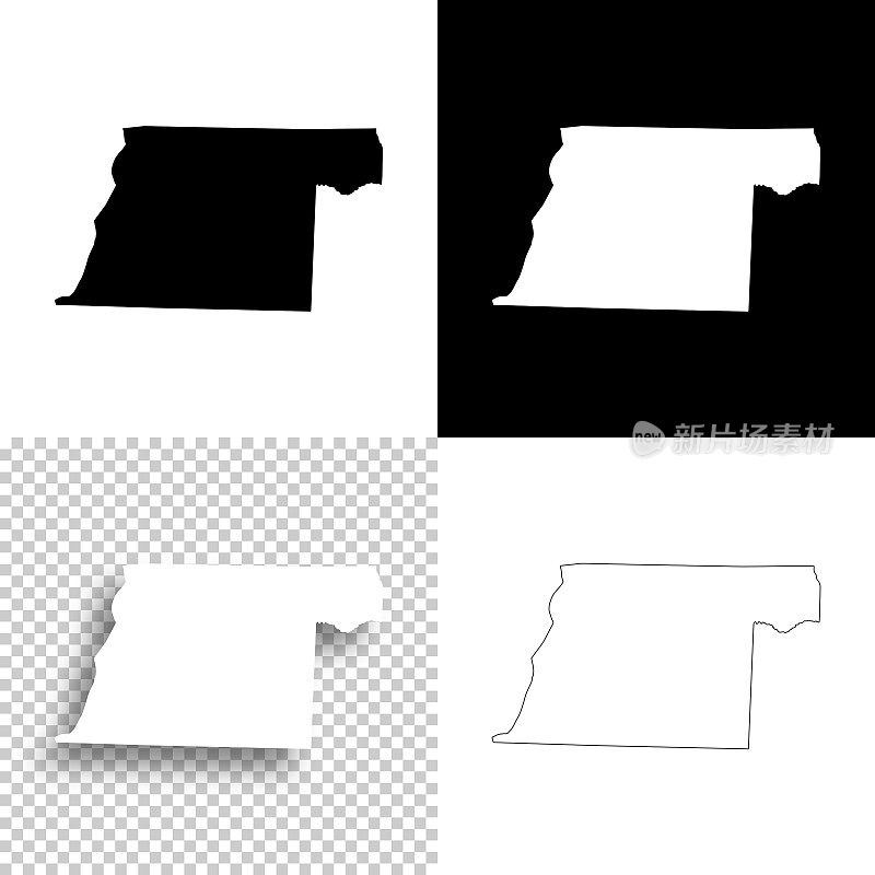 奥比恩县，田纳西州。设计地图。空白，白色和黑色背景