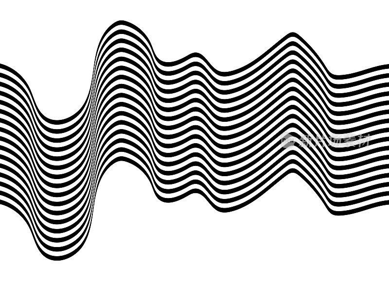 矢量单色简单波纹波纹条纹纹理流动丝带图案背景