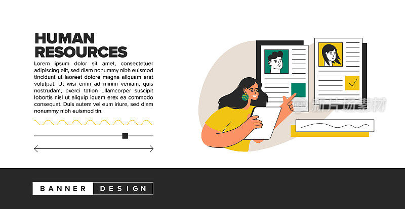 人力资源插图概念。新潮的矢量风格和横幅设计。找工作，面试。