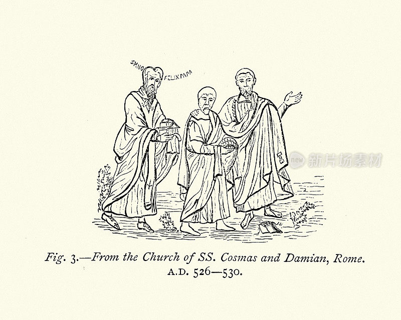 穿着长袍和法衣的牧师，早期基督教，6世纪罗马