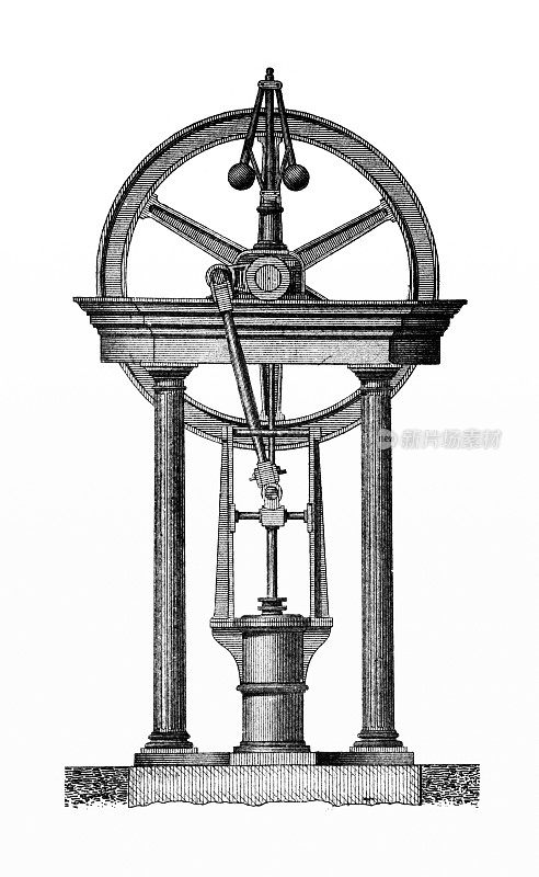 19世纪的简单蒸汽机雕刻