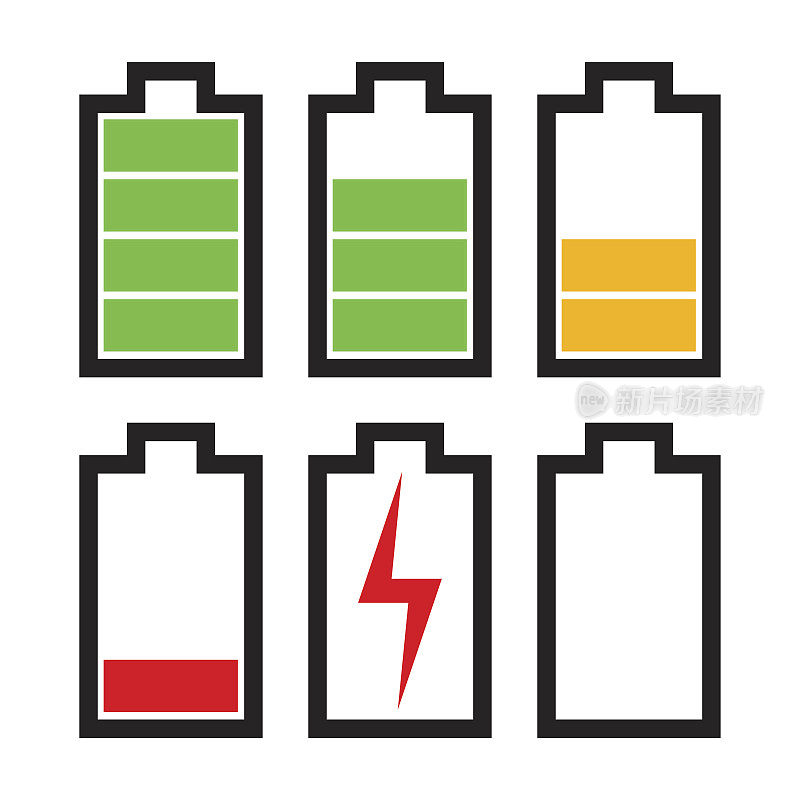 电池图标具有不同的充电状态