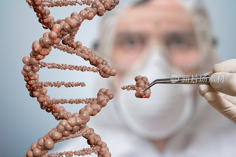科学家正在替换一部分DNA分子。基因工程和基因操作概念。