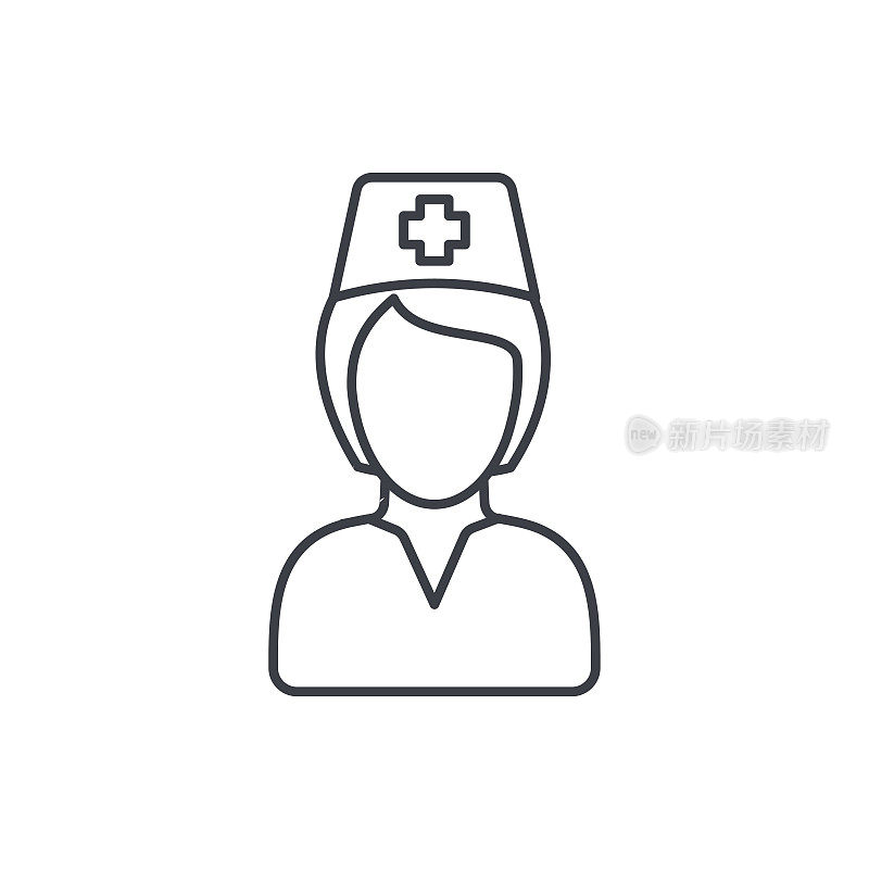 护士头像，医生细线图标。线性向量符号