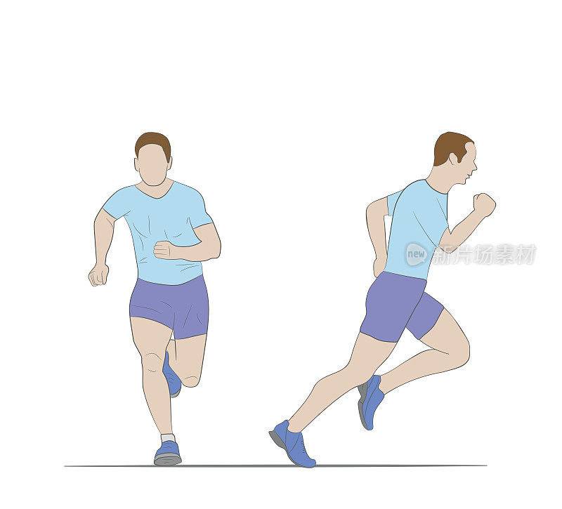 人跑步。运动，摆脱多余的体重。健康的生活方式。矢量插图。