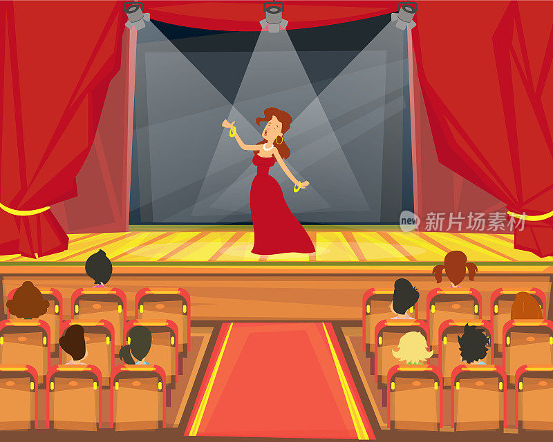 歌剧明星在舞台上为观众唱歌。