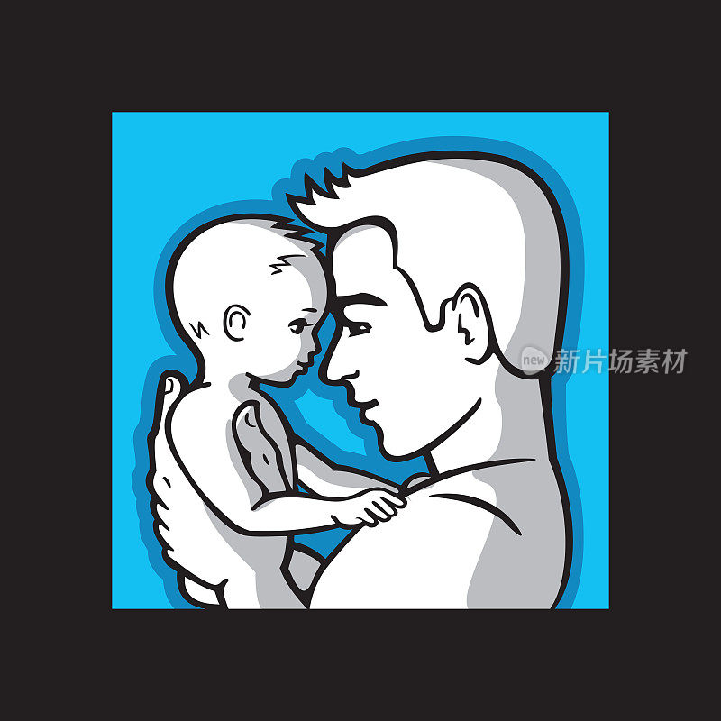 快乐爸爸和小朋友在一起，肖像爸爸和小朋友。男人怀里抱着一个小婴儿——这就是父亲节的概念。