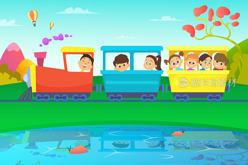 孩子们在童话世界里开火车