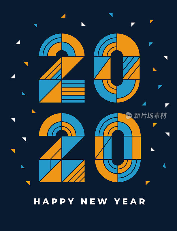 2020年，新年快乐，贺卡，现代设计，