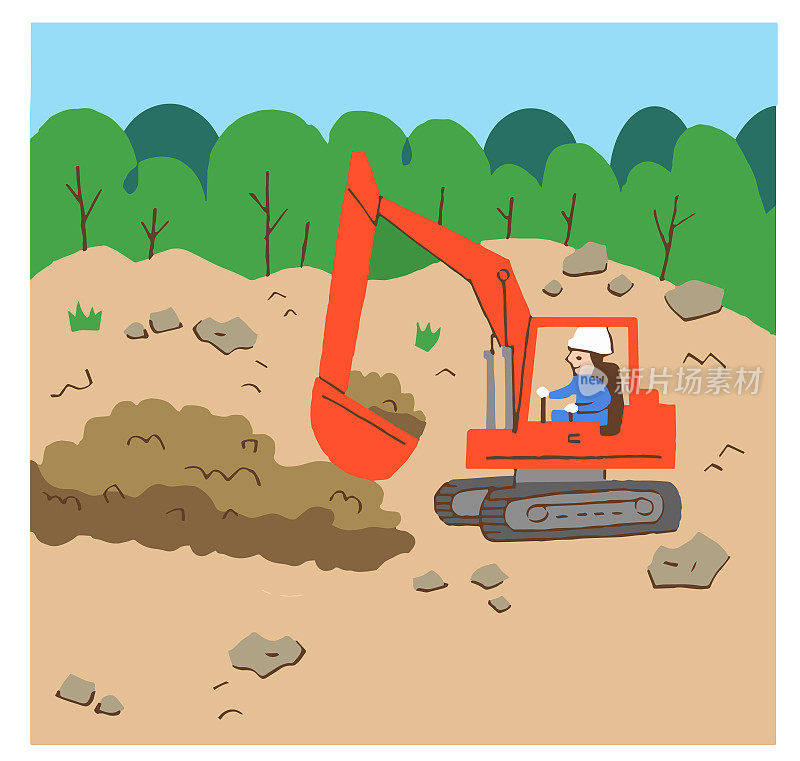 用挖掘机在地上挖洞的场景