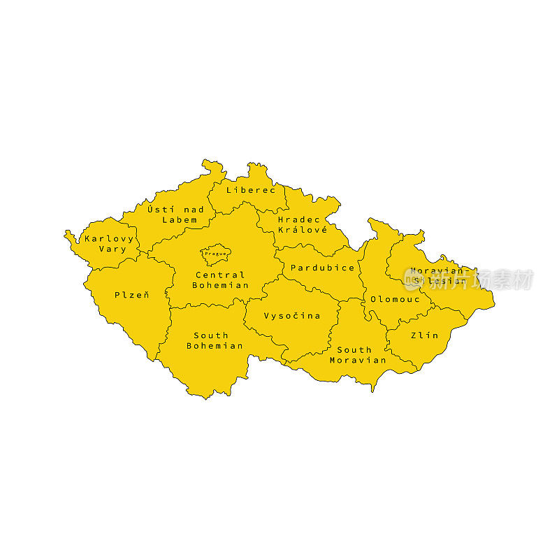 捷克行政区划地图矢量图。矢量地图。