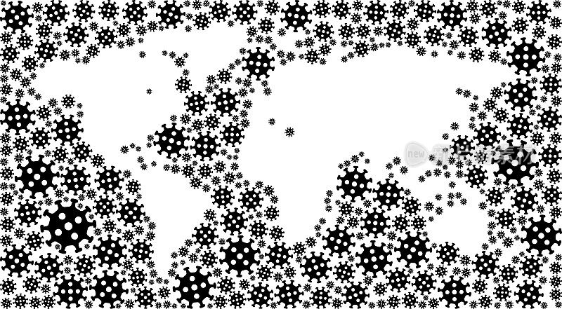 世界地图流感冠状病毒图标模式