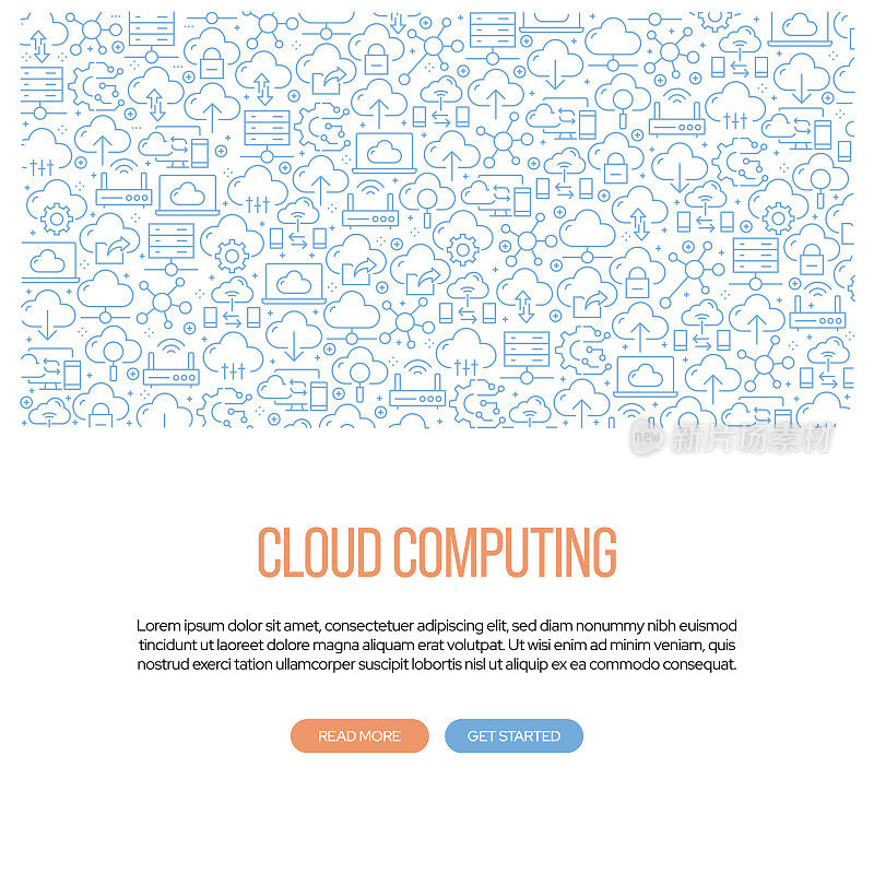 与云计算相关的带有模式的横幅设计。现代线条风格图标矢量插图