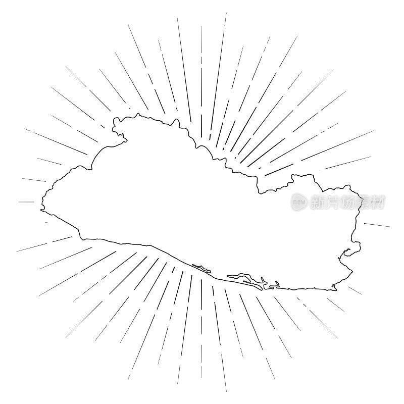 萨尔瓦多地图与阳光在白色的背景