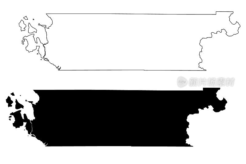 华盛顿州斯卡吉特县(美国县，美国，美国，美国)地图矢量插图，草稿斯卡吉特地图