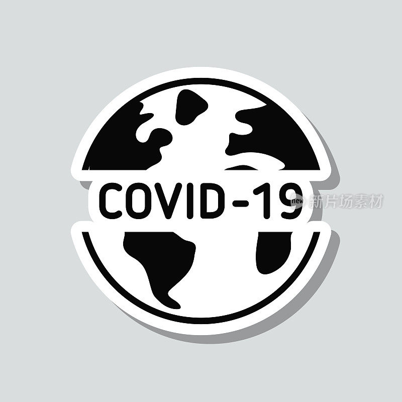 地球上COVID-19。灰色背景上的图标贴纸