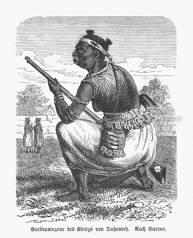 《达荷美亚马逊人》(西非贝宁)，木刻，1893年出版