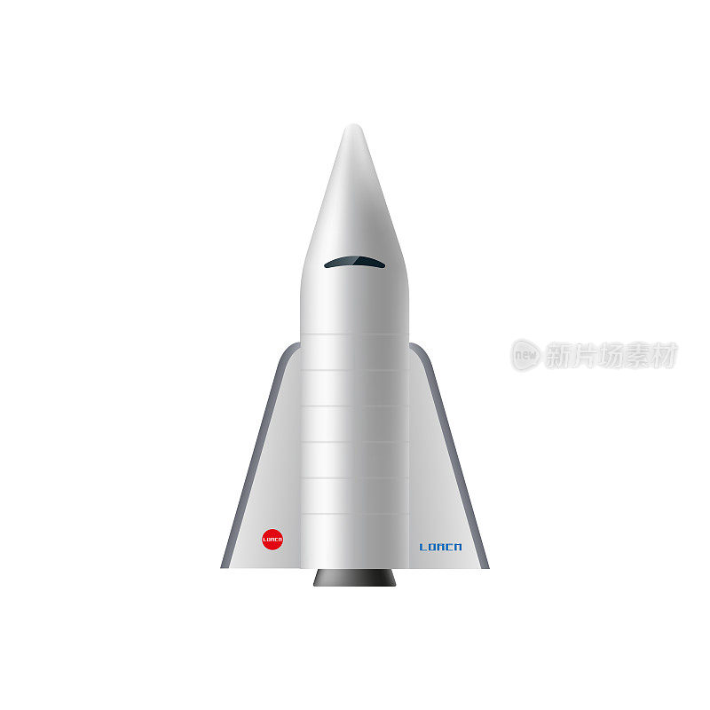 航天飞机火箭三维现实矢量插图。宇宙飞船即将发射并开始它的科学任务。
