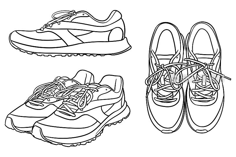 一套简单的矢量图纸的一双跑鞋
