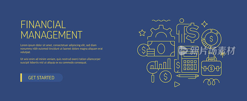 财务管理相关网站横幅线风格。现代设计矢量插图的网页旗帜，网站标题等股票插图