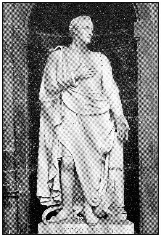 佛罗伦萨和托斯卡纳的古董旅行照片:亚美利哥维斯普奇雕像