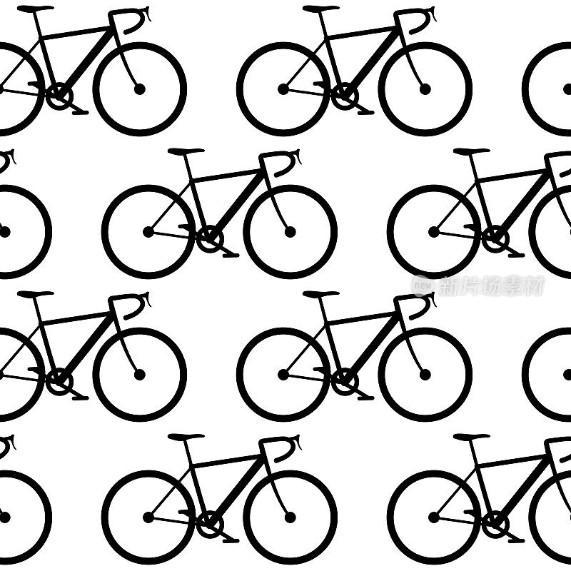 无缝图案与自行车。公路自行车的背景。