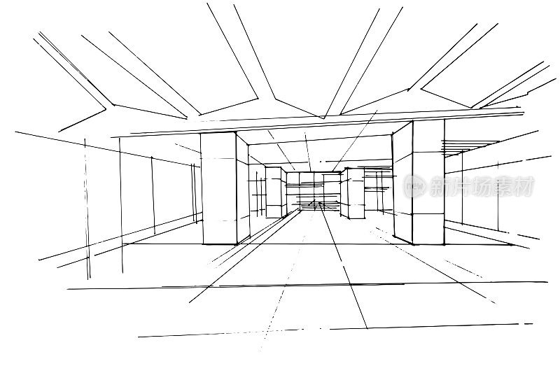 建筑内部的线条绘制，现代设计，矢量，二维插图