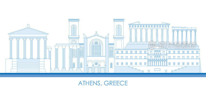 希腊雅典的天际线全景图