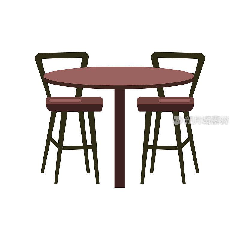 餐厅桌子和椅子半平面颜色矢量对象