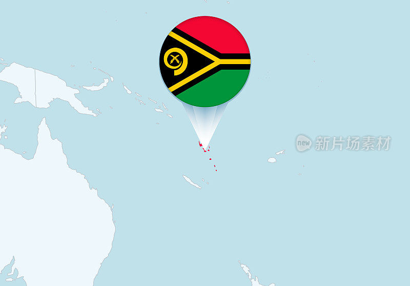 大洋洲与选定瓦努阿图地图和瓦努阿图国旗图标。