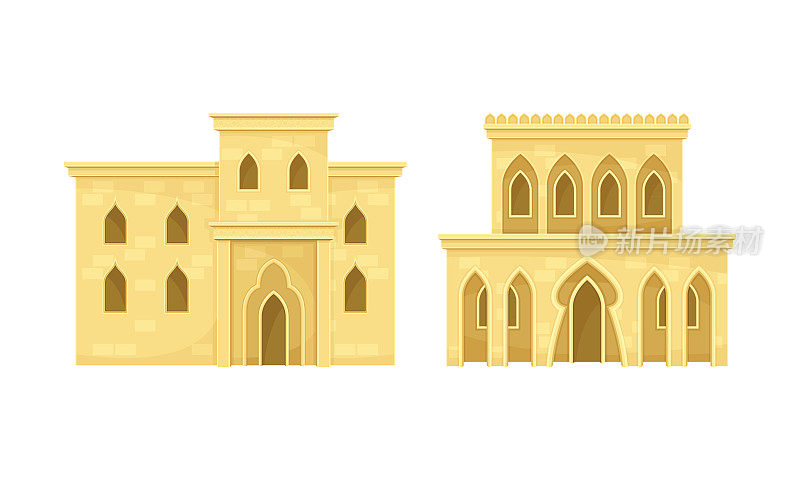 传统的穆斯林东方正宗建筑建筑平面矢量插图