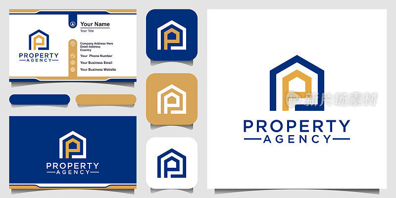 字母p与房地产公寓建筑标识设计模板