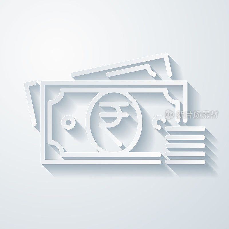 印度卢比-现金。空白背景上剪纸效果的图标