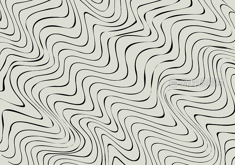 抽象波浪三维网格在一个白色的背景。几何动力波。3D技术线框图。矢量插图。