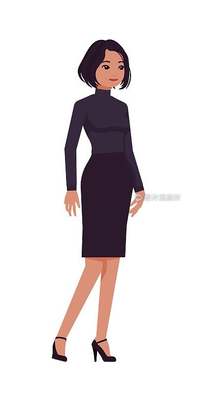 女企业高管，励志演说家，黑色高领毛衣，摆拍短裙