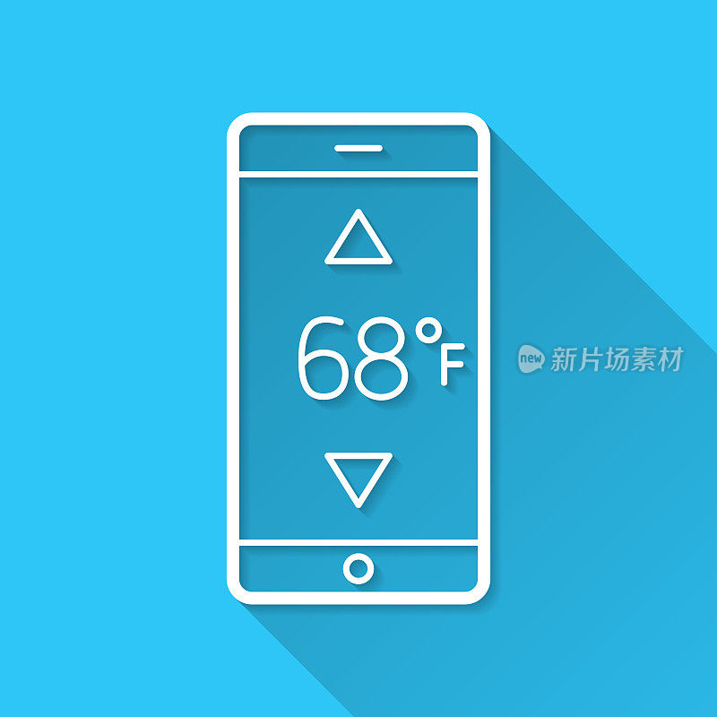 智能手机加热控制。图标在蓝色背景-平面设计与长阴影