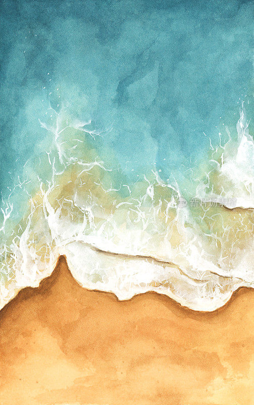 海浪抵岸的水彩画。