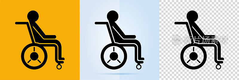 轮椅残疾人图标集。