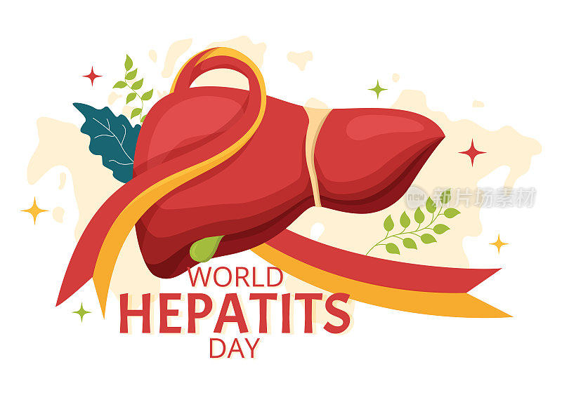 世界肝炎日矢量插图患者患病的肝脏，癌症和肝硬化在卫生保健平面卡通手绘登陆页模板