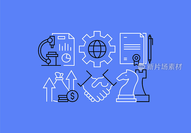 业务相关线横幅设计。团队合作，合同，战略，财务，领导力